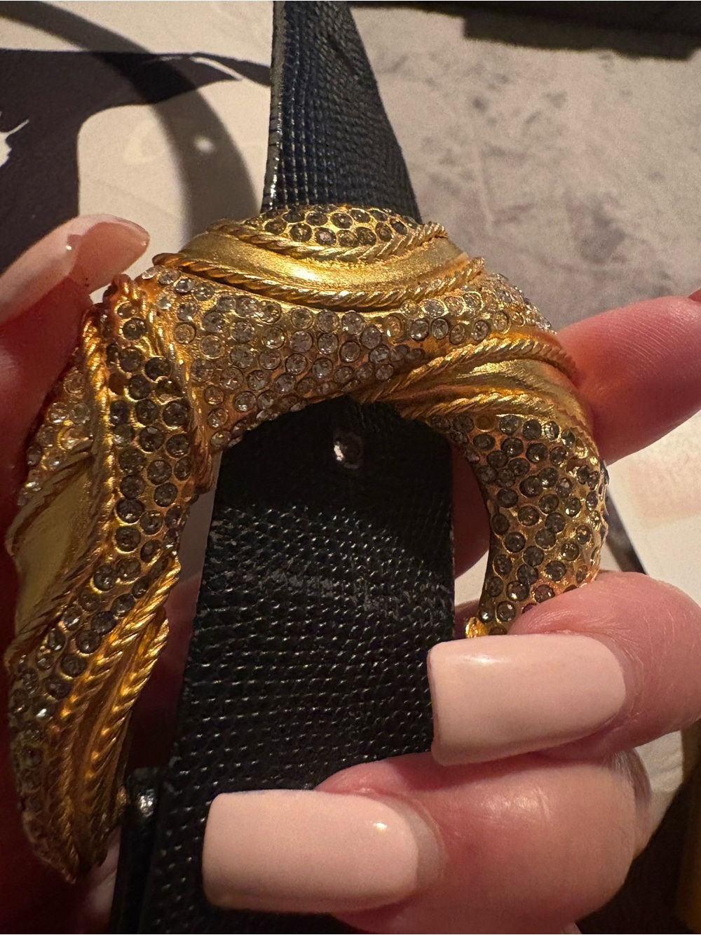 Vintage Gold, Crystal Embellished Buckle slide  Black 🖤. Beautiful casting.1990